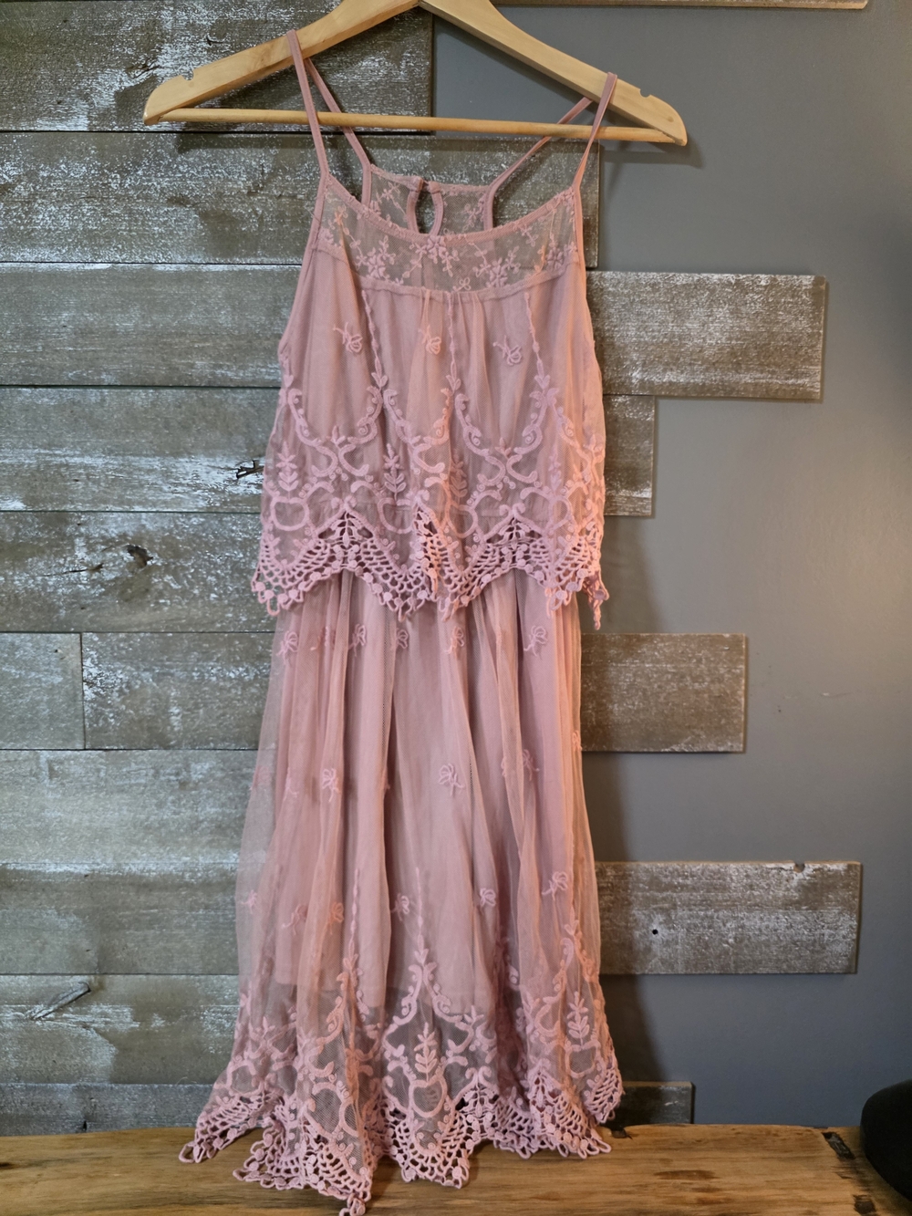 Altar'd State Pink Lace Midi Dress